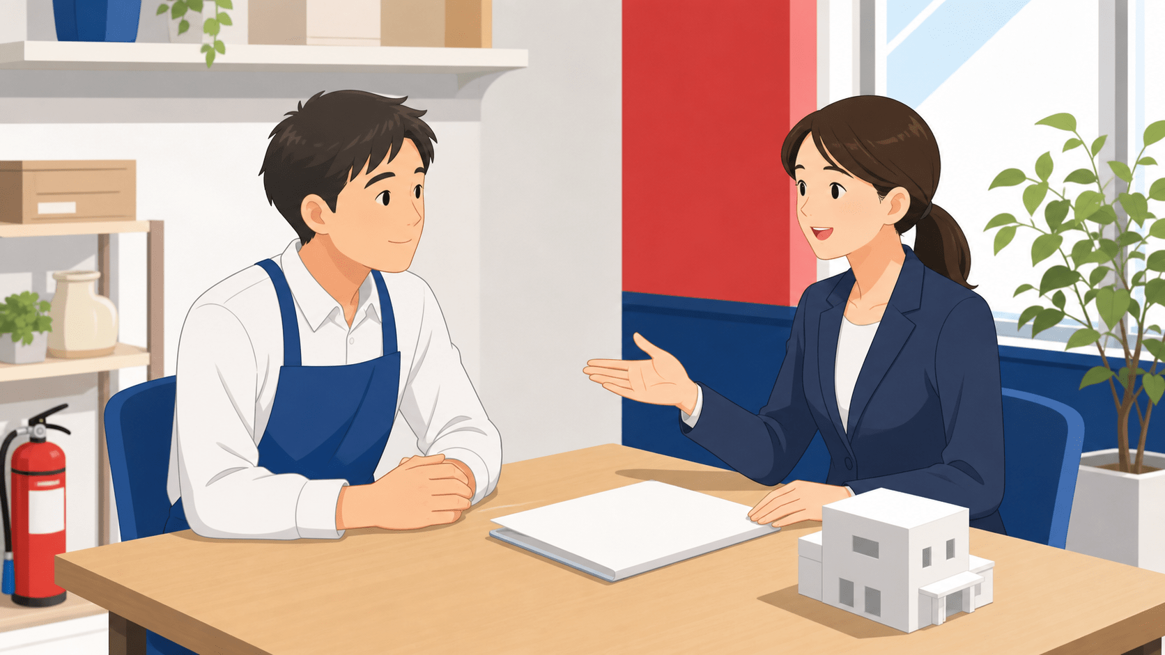 消防関係の手続きを相談する行政書士のイメージ