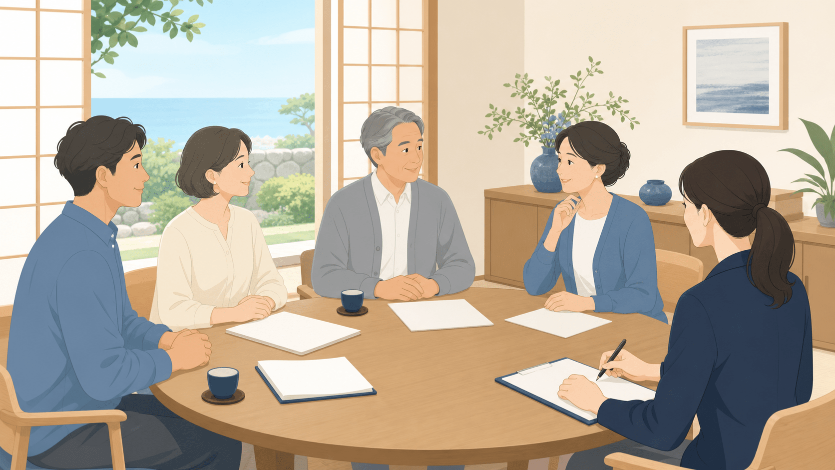 遺産分割協議で家族が合意するイメージ