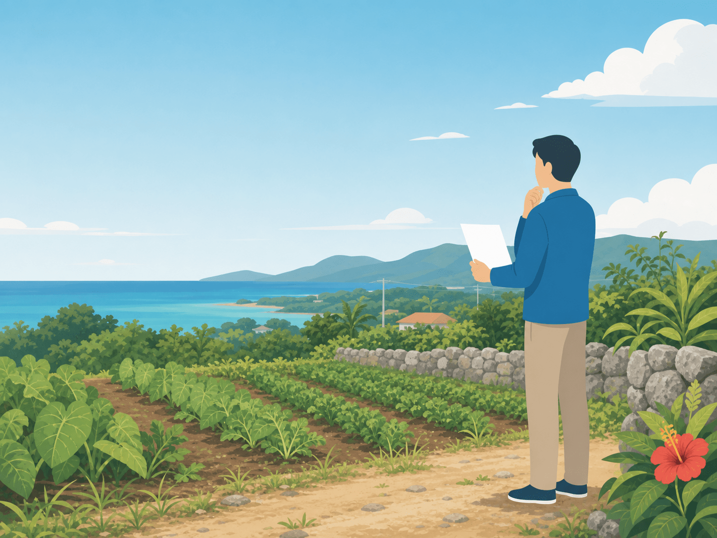 農地の活用方法や手続きに悩む方（沖縄・南城の農地転用相談のイメージ）